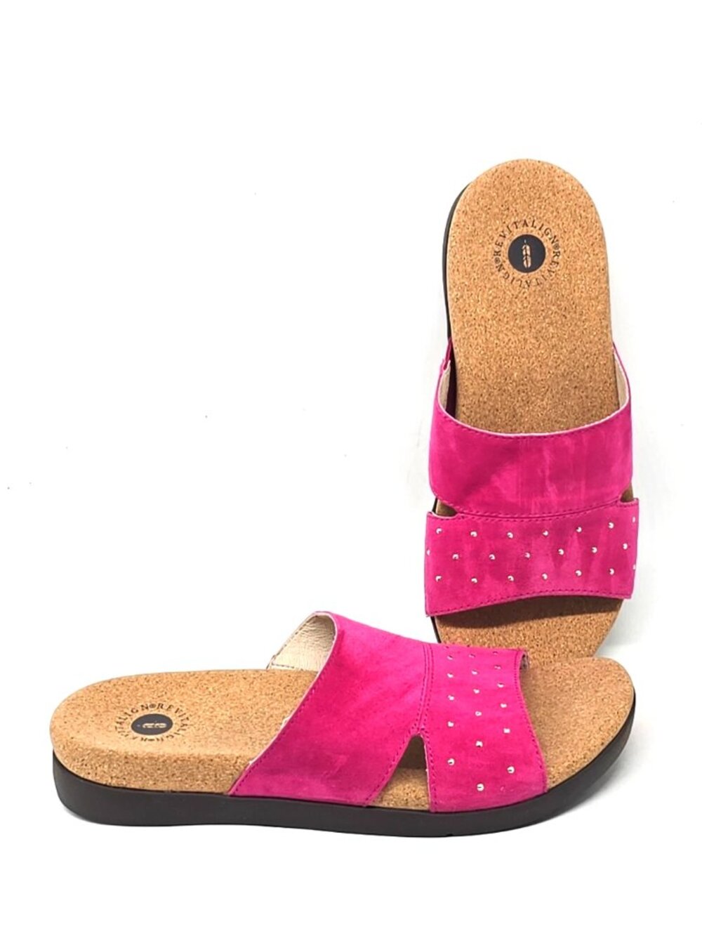 Revitalign Orthotic Pink Suede Lucy Stud Slide Sandals Women's Size 9B